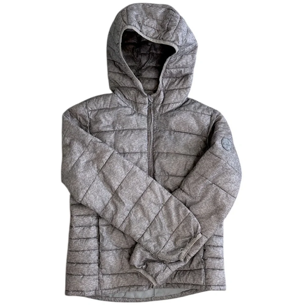 Gap Kids Girls XXL Hooded Zip Puffer Coat Jacket Gray Metallic with Pockets